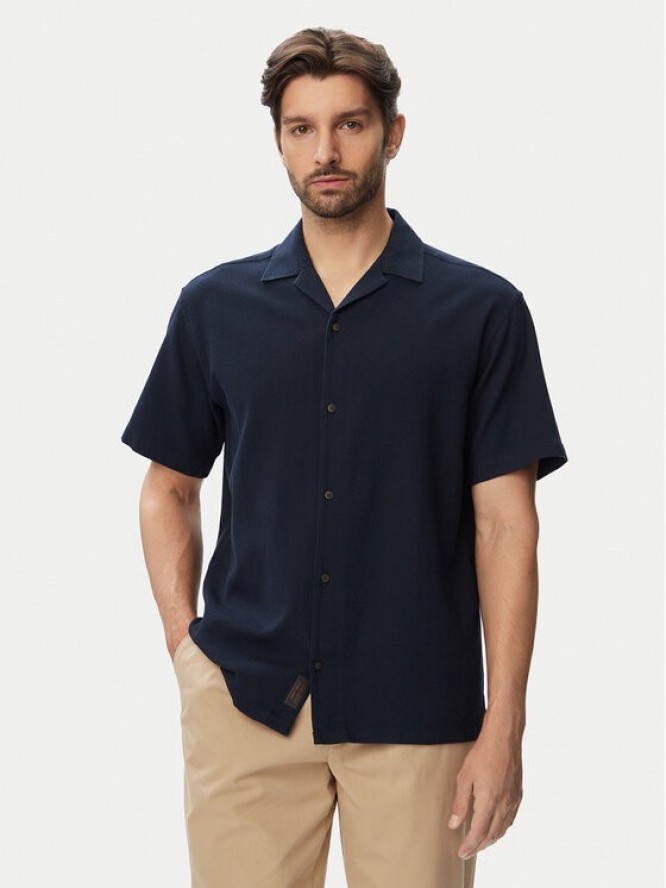 Jack & Jones Koszula Global Waffle Resort 12295551 Granatowy Relaxed Fit