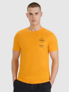 4F T-shirt regular z nadrukiem męski - pomarańczowy L