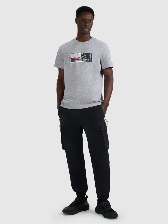 4F T-shirt regular z nadrukiem męski - szary M