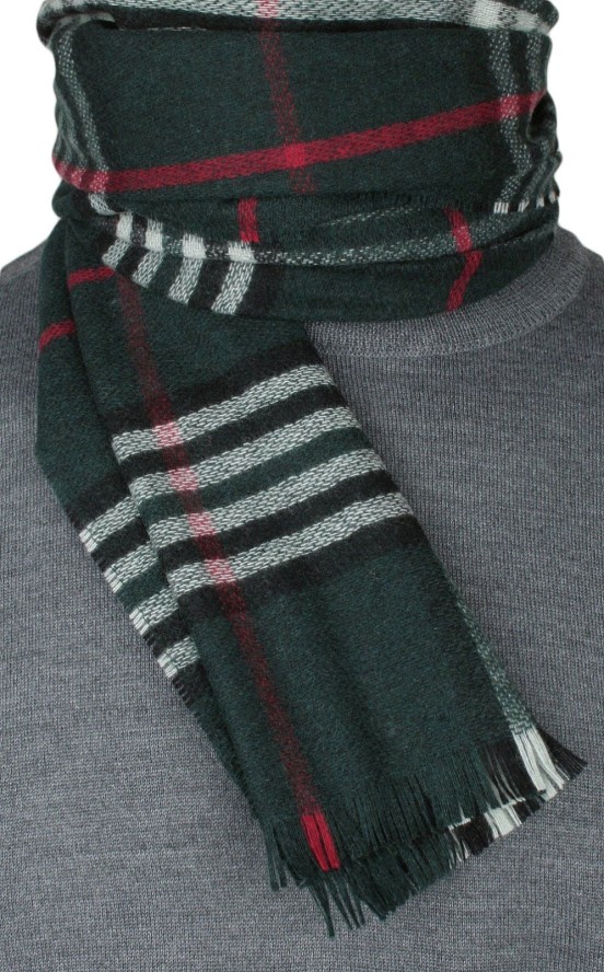 Szalik z Kaszmiru, Zielony w Kratkę, Delikatny, Miękki, Ciepły -V. Fraas