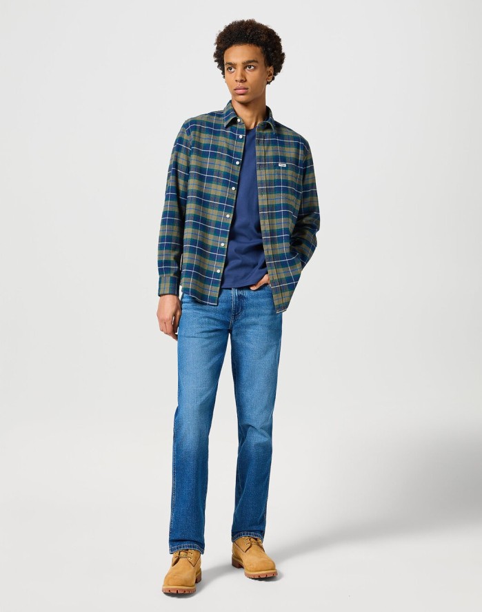 WRANGLER MĘSKA KOSZULA 1 PKT FLANNEL SHIRT DUSTY OLIVE 112356769 W564017359