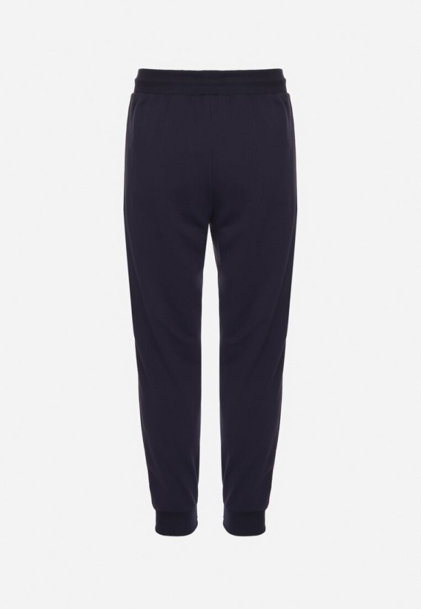 Granatowe Spodnie Dresowe ze Ściągaczami z Bawełną Paladira