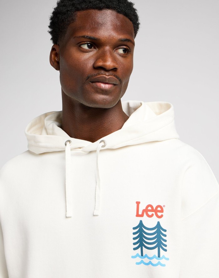 LEE GRAPHIC HOODIE MĘSKA BLUZA Z KAPTUREM NIEROZPINANA ECRU 112349068 LM34015543
