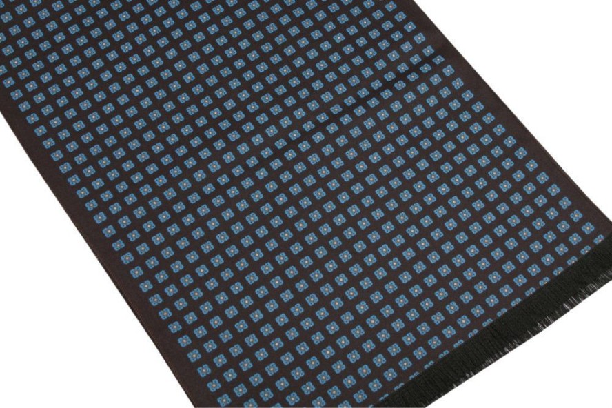 Elegancki Szalik Bawełniany - Alties - Niebieski Wzór na Brązowym Tle