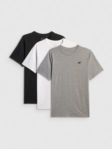 4F T-shirt regular gładki męski (3-pack) - biały+szary+czarny XXL