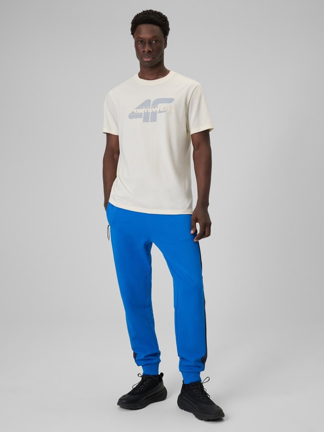 4F T-shirt regular z nadrukiem męski - beżowy L