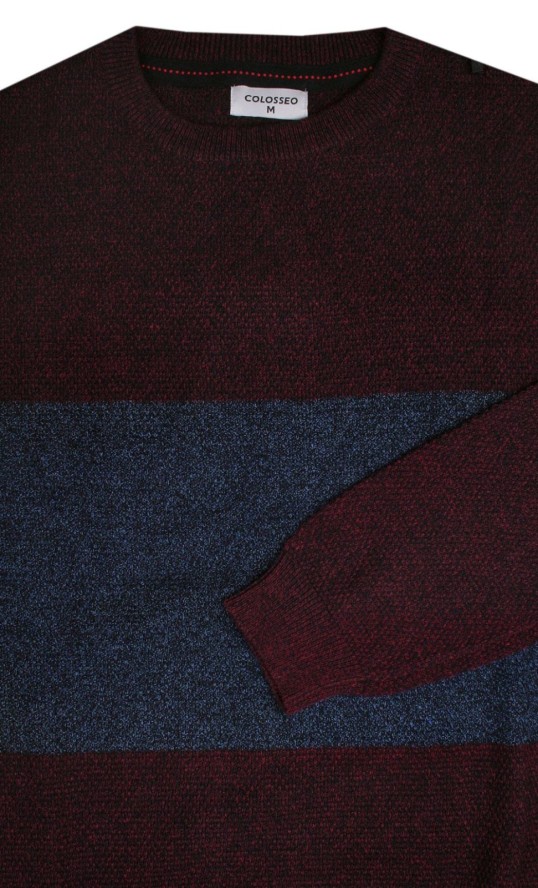 Męski Sweter z Dzianiny Bawełnianej - Colosseo - Melanż Bordo i Granat