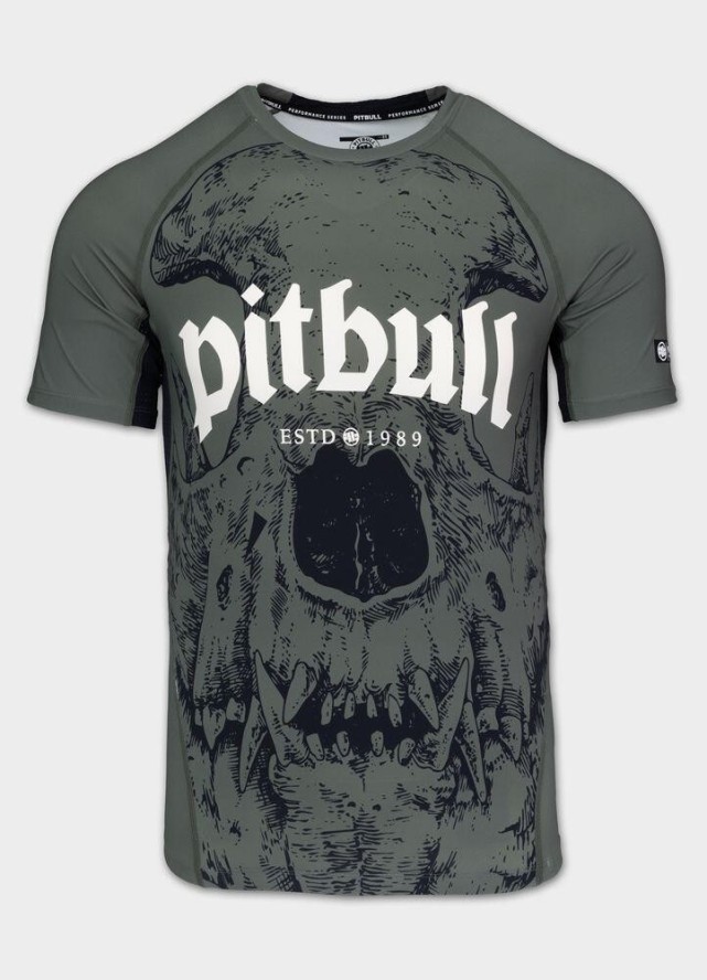 Męski Rashguard krótki PITBULL koszulka treningowa z nadrukiem SKULL LOGO