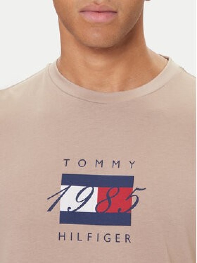 Tommy Hilfiger T-Shirt Linear Flag MW0MW41338 Beżowy Regular Fit