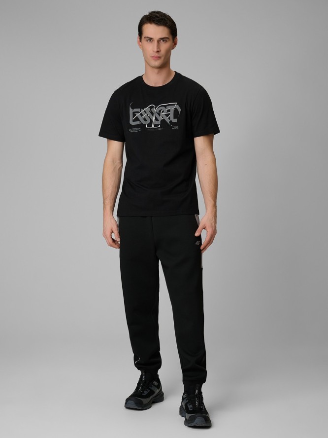 4F T-shirt regular z nadrukiem męski - czarny XXL