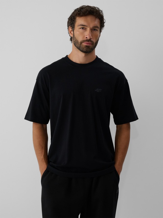 4F T-shirt loose gładki męski - czarny S