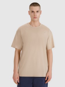 4F T-shirt oversize gładki męski - brązowy S