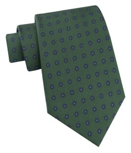 Jedwabny Krawat Męski - His Story - Ciemnozielony w Groszki