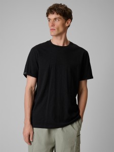 4F T-shirt regular gładki męski - czarny S