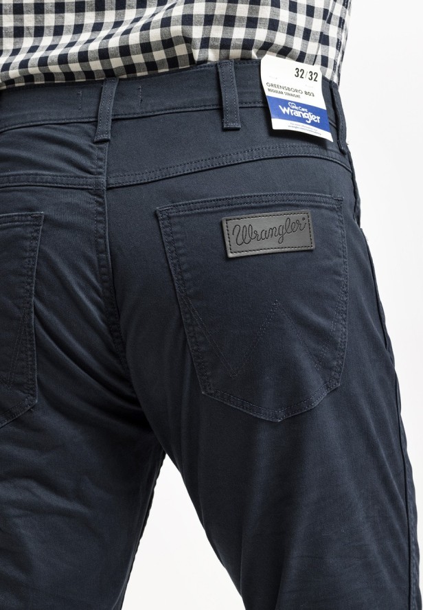 WRANGLER GREENSBORO MĘSKIE SPODNIE MATERIAŁOWE CHINO CHINOSY MARINE NAVY W15QOFB14 112320811