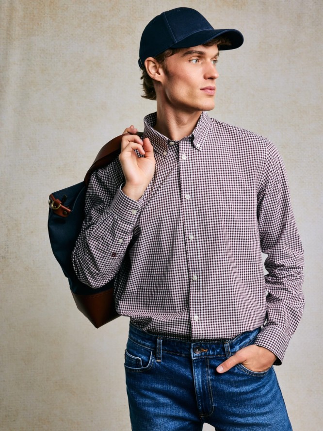 Koszula męska bawełniana w drobną kratę bordowa Gibbsoner 604