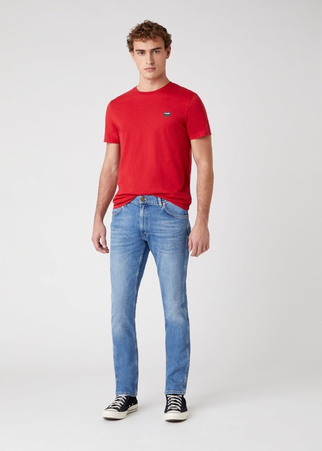 WRANGLER SS SIGN OFF TEE MĘSKI T-SHIRT KOSZULKA NADRUK LOGO SCARLET RED W7C07D3UU 112131608