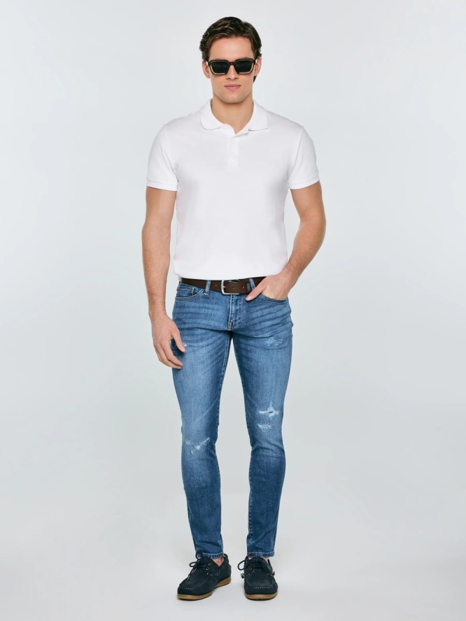 Jeansy męskie skinny z przetarciami niebieskie Deric 368