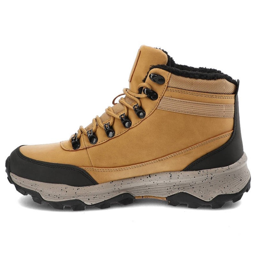 Trekkingi męskie Cross Jeans, z ekoskóry i materiału ocieplane wewnątrz sznurowane i wyposażone w solidną traktorową podeszwę, camel, KK1R4026C