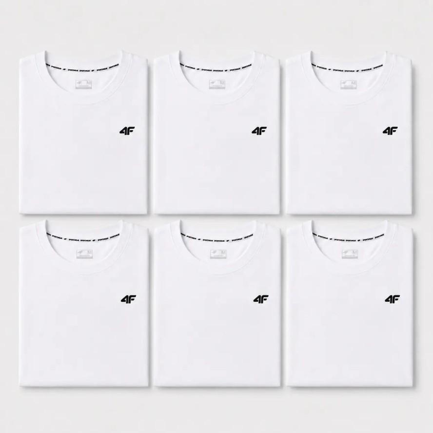 KOMPLET KOSZULEK MĘSKICH 4F ZESTAW 6 SZTUK T-SHIRT S TTSHM3341 BIAŁY
