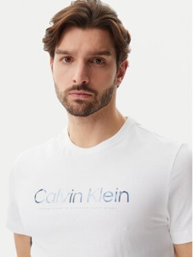Calvin Klein T-Shirt Satin Bonded Logo K10K114162 Biały Regular Fit