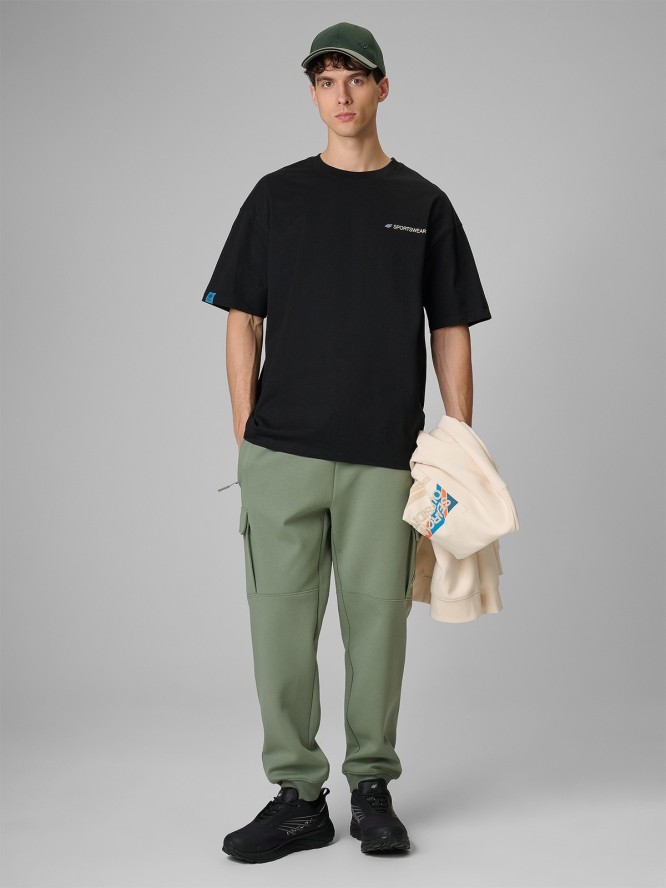 4F T-shirt loose z nadrukiem męski - czarny M