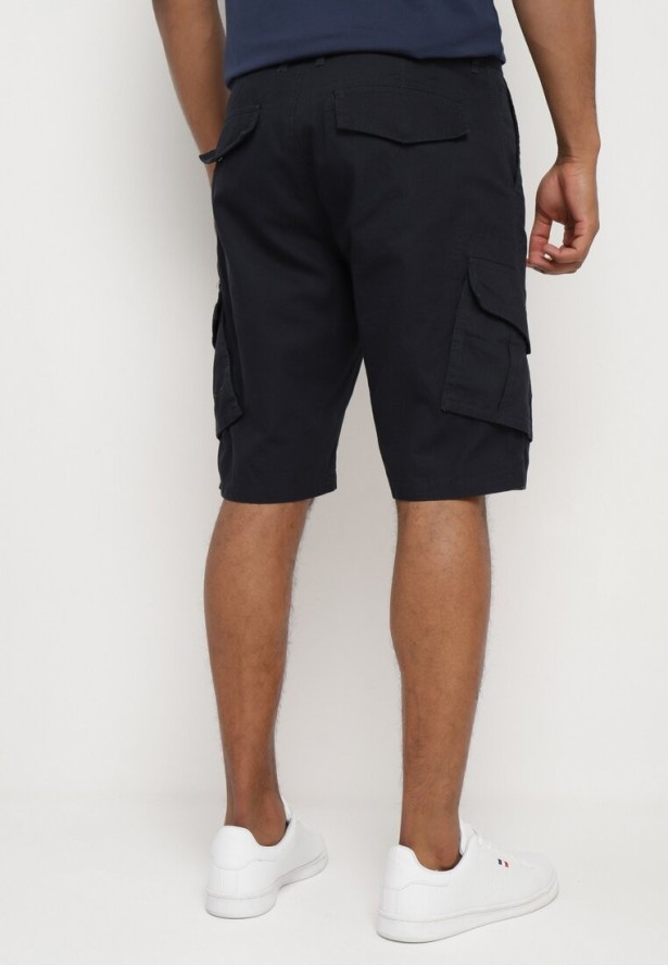 Granatowe Bawełniane Szorty z Szerokimi Kieszeniami Cargo Diphea