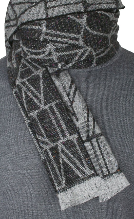 Szalik Szary, Wzór Geometryczny, Wełna z Kaszmirem, Ciepły, Męski -V. Fraas