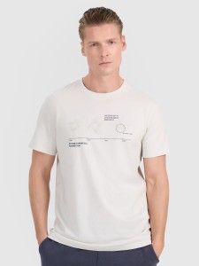 4F T-shirt regular z nadrukiem męski - szary M