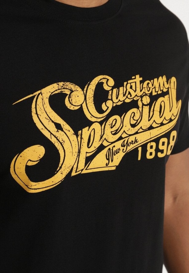 Czarna Bawełniana Koszulka z Nadrukiem z Napisem Mepize