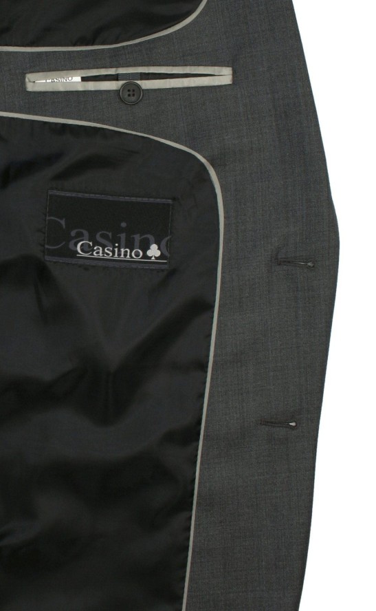 Garnitur Dwuczęściowy Grafitowy Elegancki, Zapinany na Dwa Guziki, Spodnie w Kant -CASINO