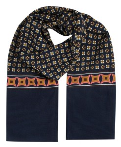 Męski Szalik Elegancki Miękki, Dwustronny, Śliski - ALTIES - Granat ze Wzorem