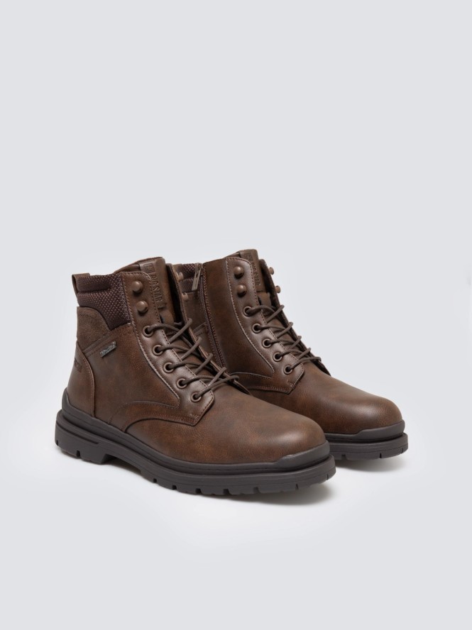 Trapery męskie ze skóry naturalnej brązowe SS174124 803