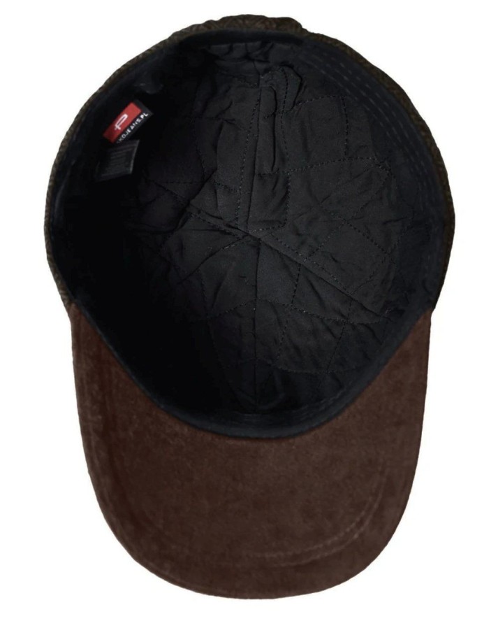 Jesienno Zimowa Czapka z Daszkiem, w Jodełkę - Pako Jeans - Ciemna Zieleń i Brąz