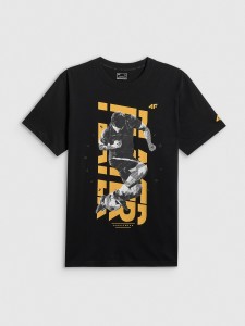 4F T-shirt regular z nadrukiem męski - czarny XL