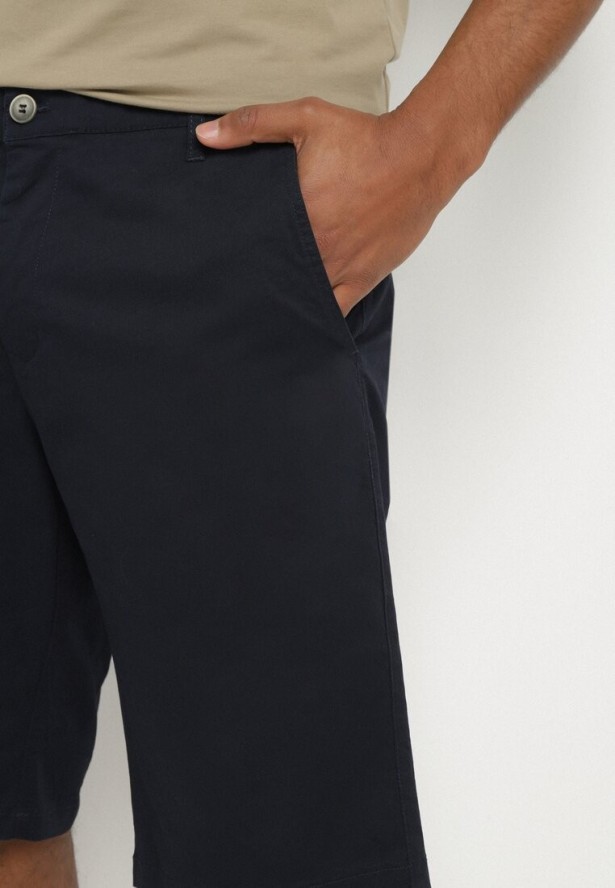 Niebieskie Szorty Bawełniane Bermudy Zapinane na Ukryty Suwak i Guzik Vikiidana