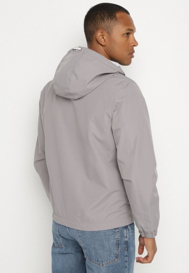 Szara Kurtka Wiatrówka z Kapturem i Zasuwanymi Kieszeniami Adivoria
