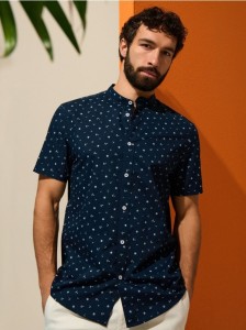 Koszula regular fit ze stójką - granatowy