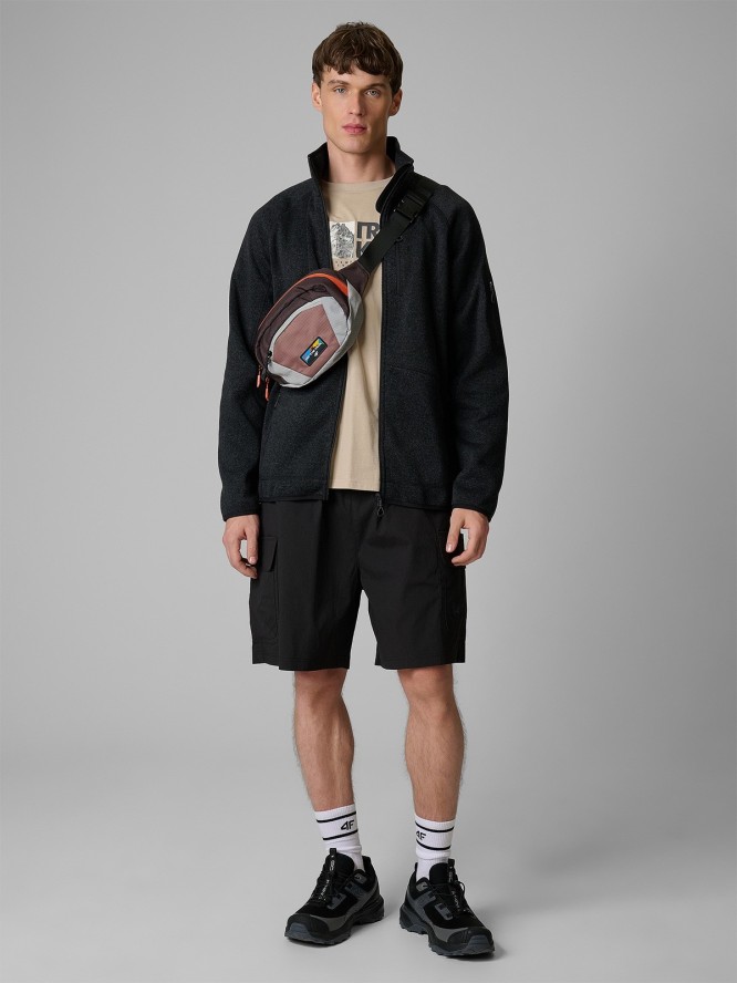 4F T-shirt regular z nadrukiem męski - beżowy 3XL