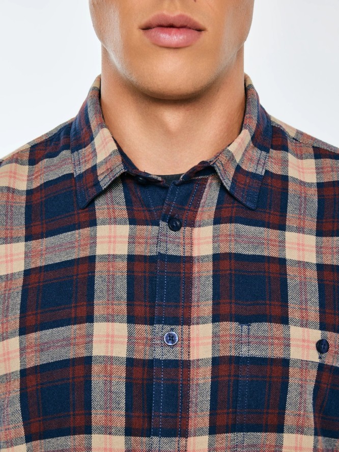 Koszula męska flanelowa w kratę granatowa Flaneno 403