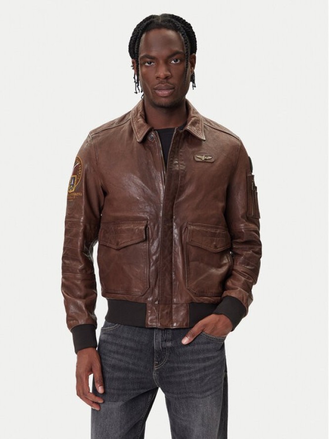 Aeronautica Militare Kurtka skórzana 252PN0963U100839 Brązowy Regular Fit