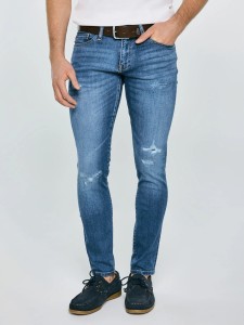 Jeansy męskie skinny z przetarciami niebieskie Deric 368