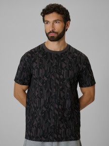 4F T-shirt regular z nadrukiem męski - czarny M