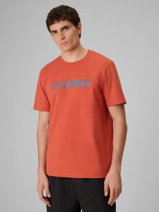 4F T-shirt regular z nadrukiem męski - koralowy 3XL