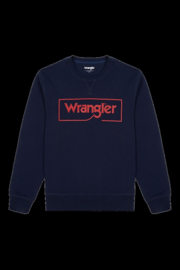 WRANGLER FRAME LOGO CREW MĘSKA BLUZA KLASYCZNA NADRUK NAVY W662HA114 112320240