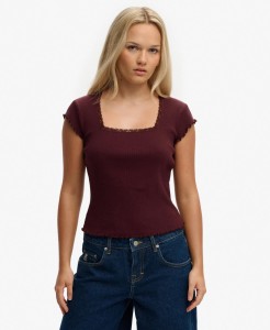 superdry T-shirt z kwadratowym dekoltem z bawełny organicznej – Port Red