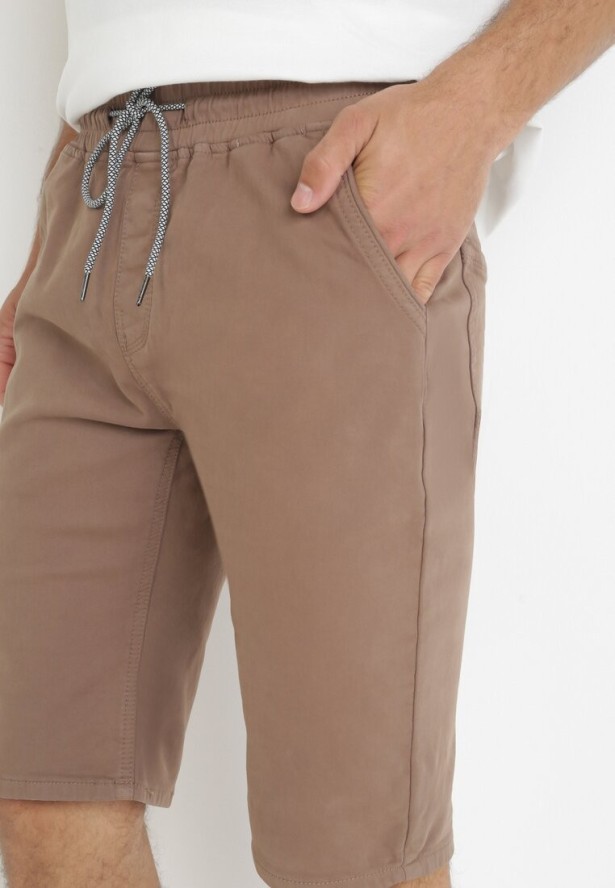 Brązowe Szorty z Gumką w Talii i Podwiniętymi Nogawkami Feven