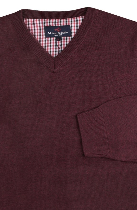 Męski Klasyczny Sweter w Serek (V-Neck) - Bordo