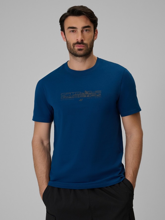 4F T-shirt regular z nadrukiem męski - granatowy 3XL
