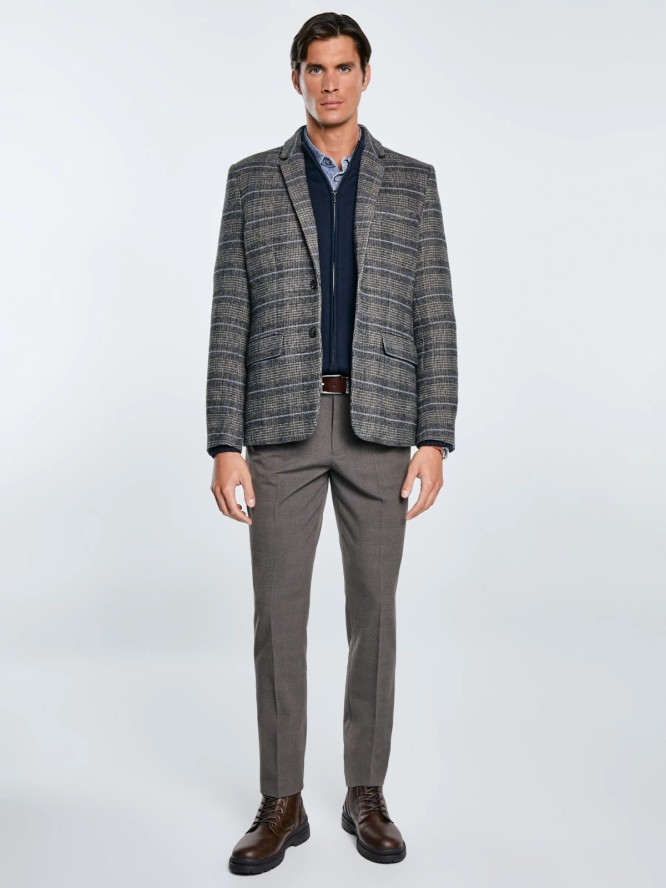 Marynarka męska z dodatkiem wełny w kratę brązowa Filo 803